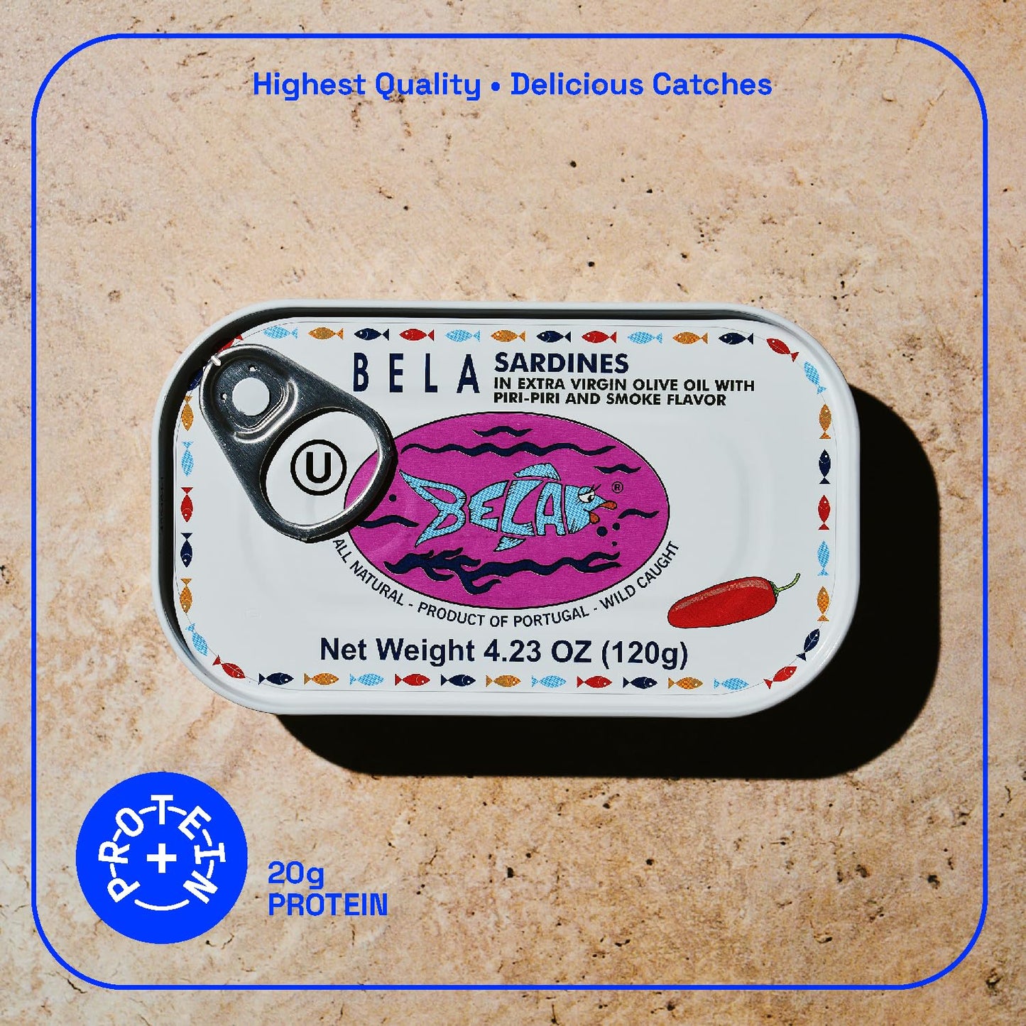 BELA Wild Caught Sardines in Piri Piri Olive Oil, 4.25 Oz (Pack of 12), All Natural, High Protein, Omega 3 Rich