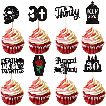 24 Pcs Death To My 20S Cupcake Toppers Glitter Rip 20S Cupcake Picks Death To My Twenties Funeral Cake Decorations For Rip To My