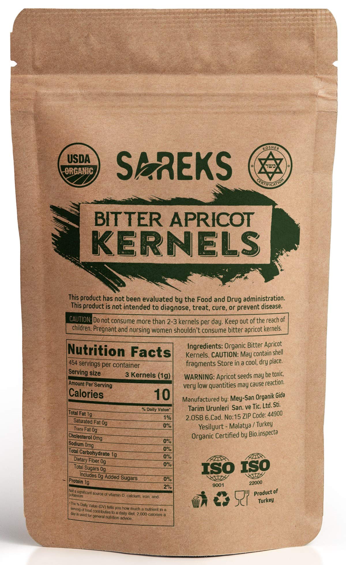 Bitter Apricot Kernels Organic Raw (10Oz),%100 Usda Organic Certified Seeds, Non-Gmo, Product Of Turkey, Gluten Free, Resealable Bag