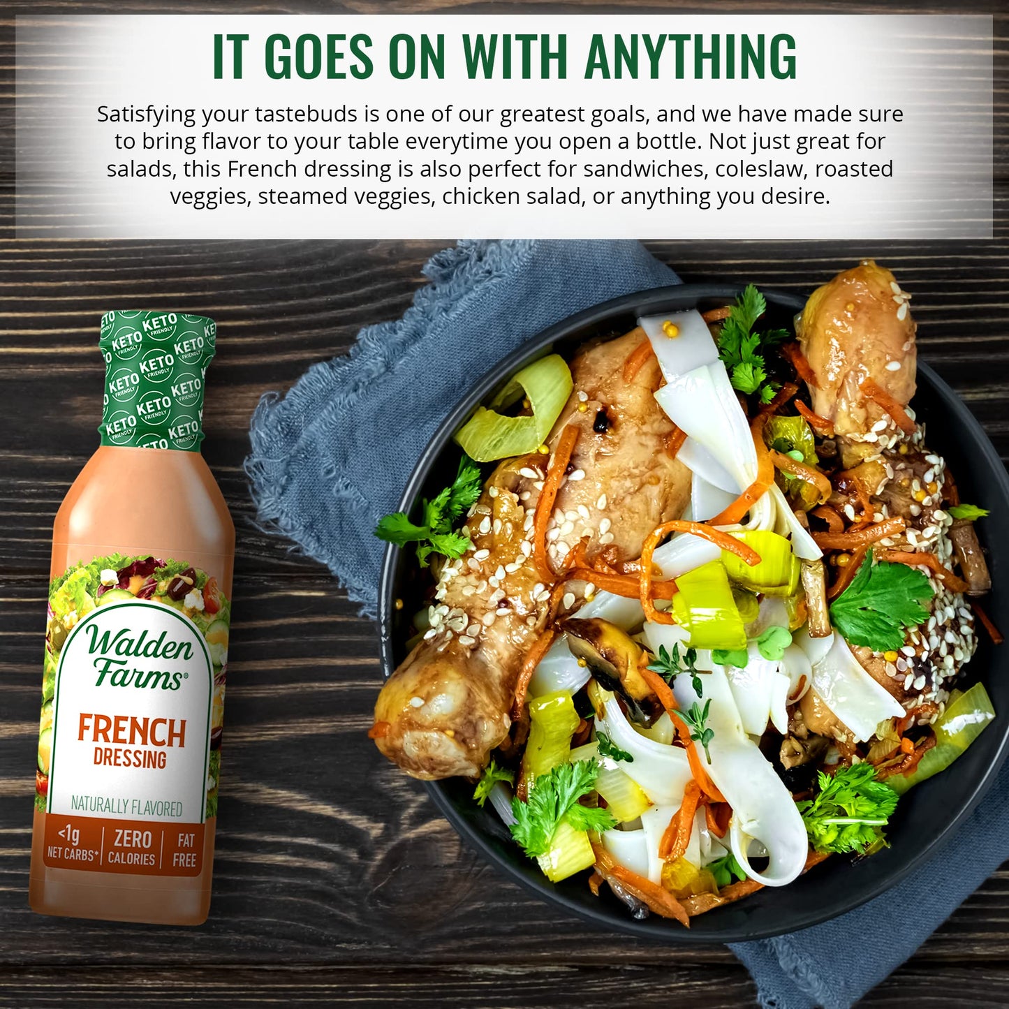 Walden Farms French Dressing 12 oz Bottle, Sweet & Tangy Flavor, Fresh and Delicious, 1g Net Carbs Condiment, Kosher Certified,
