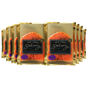 New Yorks Delicacy Smoked Salmon Nova, Pre-Sliced, Garlic & Pepper, 8 x 4 Oz., Kosher, Gluten Free