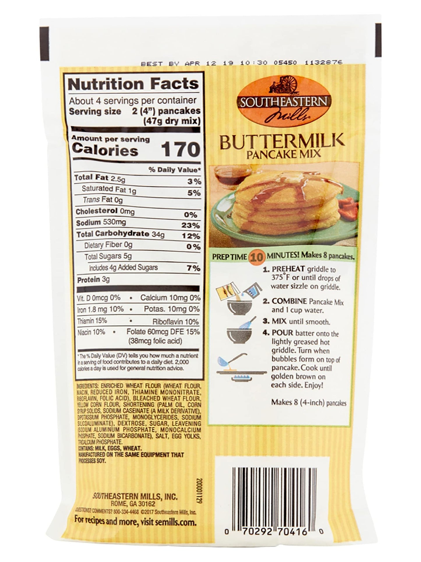 Southeastern Mills Pancake Mix, Buttermilk Pancake Mix, Makes 8 Fluffy Pancakes, Just Add Water, Also Makes Waffles, 6-Ounce Pou