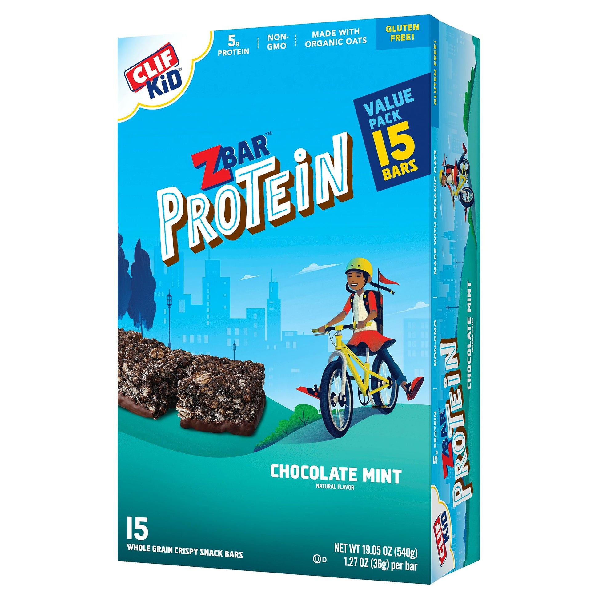 Clif Kid Zbar Protein - Chocolate Mint - Crispy Whole Grain Snack Bars - Made With Organic Oats - Non-Gmo - 5G Protein - 1.27 Oz