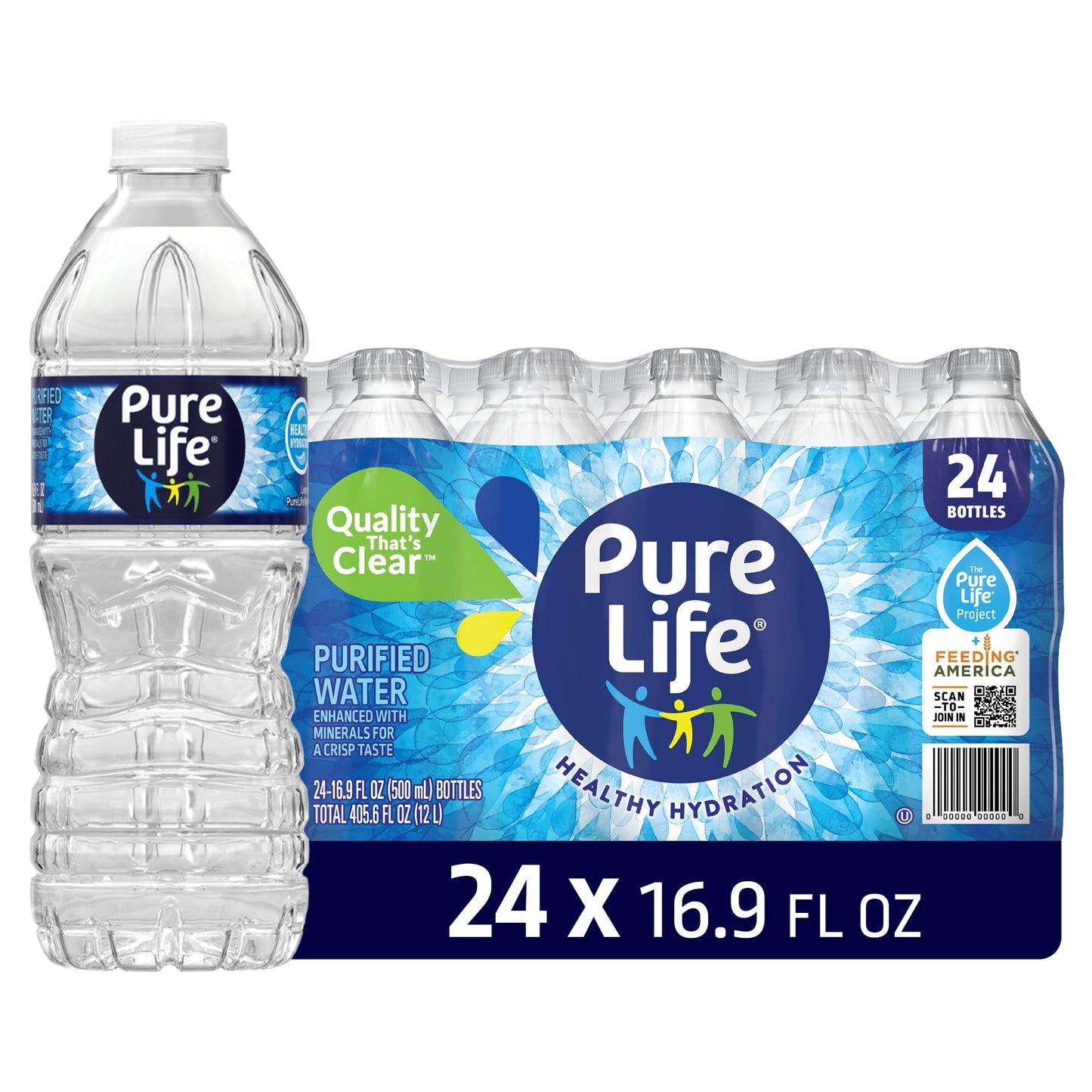 Pure Life Purified Water Bottles, 24 Pack - Still Bottled Water Enhanced with Minerals for a Crisp Taste, Plastic Bottles - 16.9