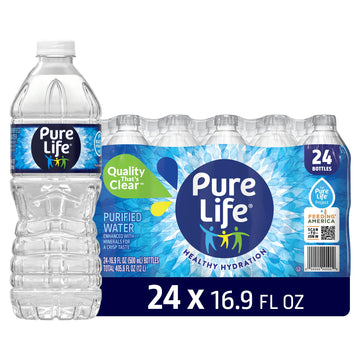Pure Life Purified Water Bottles, 24 Pack - Still Bottled Water Enhanced with Minerals for a Crisp Taste, Plastic Bottles - 16.9