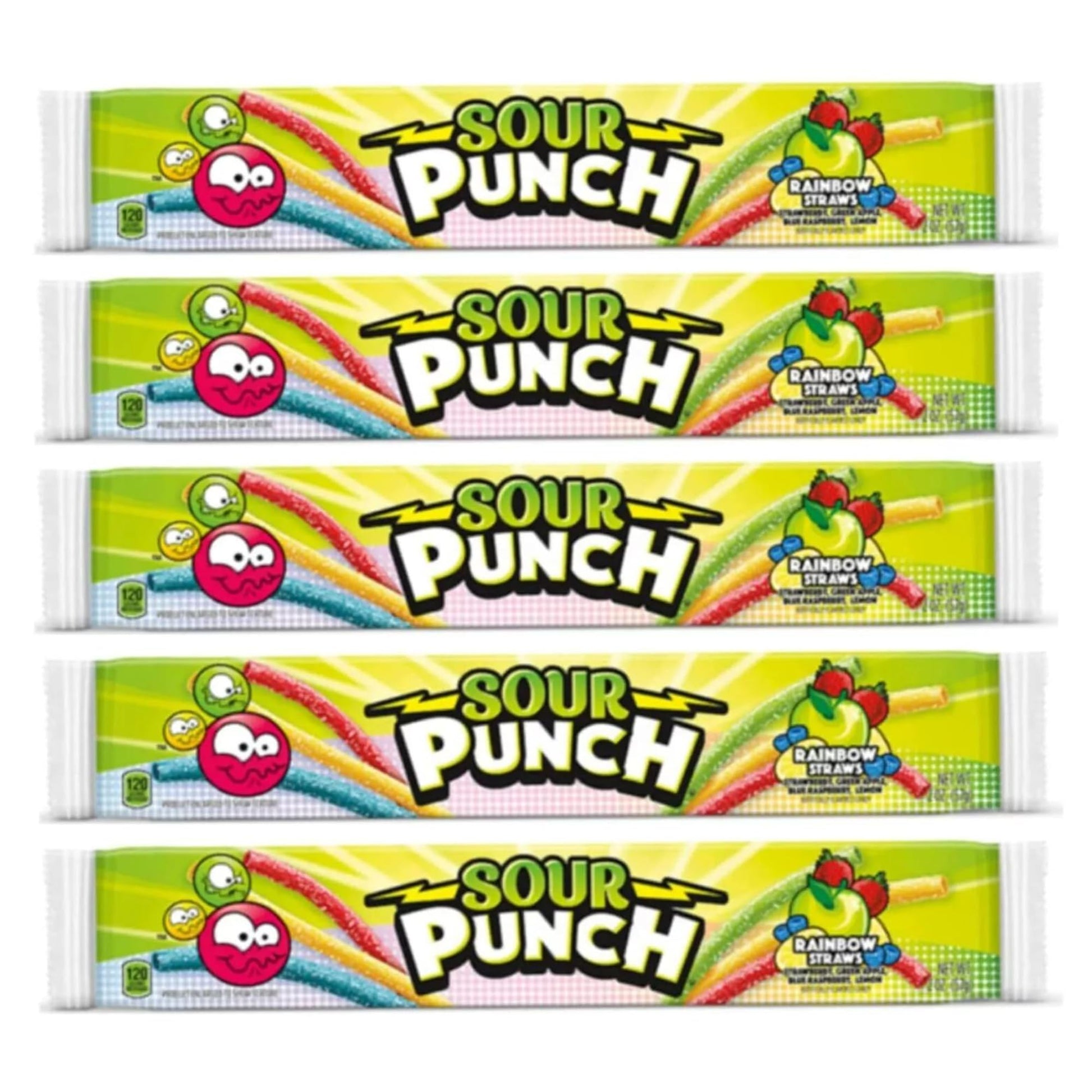 Sour Punch Straws Bundle 5 Items Gift Assortment 2 ounce pack each, 5 packs total (Rainbow)