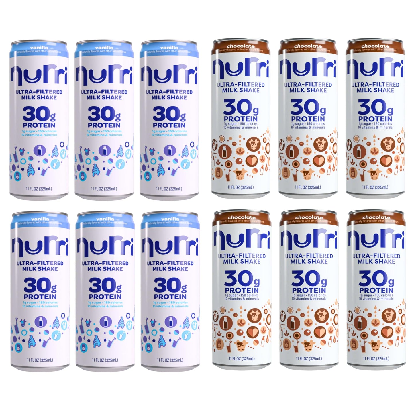 Nurri Ultra-Filtered Protein Shake, 6 Count Vanilla & 6 Count Chocolate Flavors, 30g Protein, 11 Fl Oz Cans, Total12 Pack