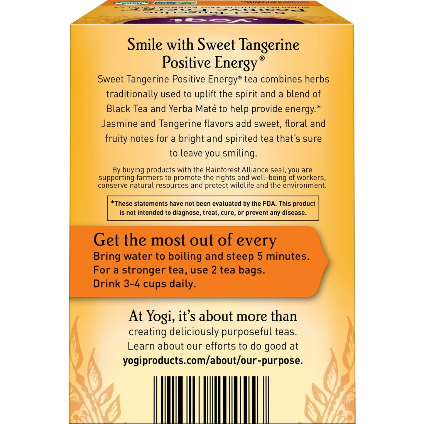 Yogi Sweet Tangerine Positive Energy Tea - 16 Tea Bags per Pack (4 Packs) - Organic Tangerine Energy Tea - Includes Black Tea Le