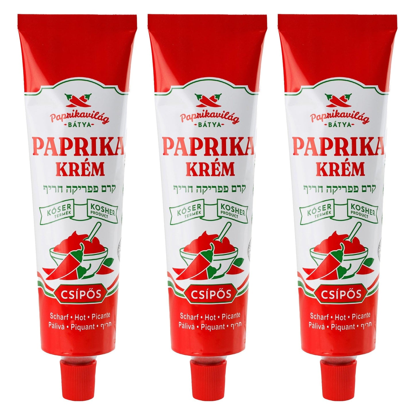 Hungarian Paprika Paste, Hot (3x160g/5.6oz) Certified Kosher, Economy Pack, Imported from Hungary, Similar to Piros Arany