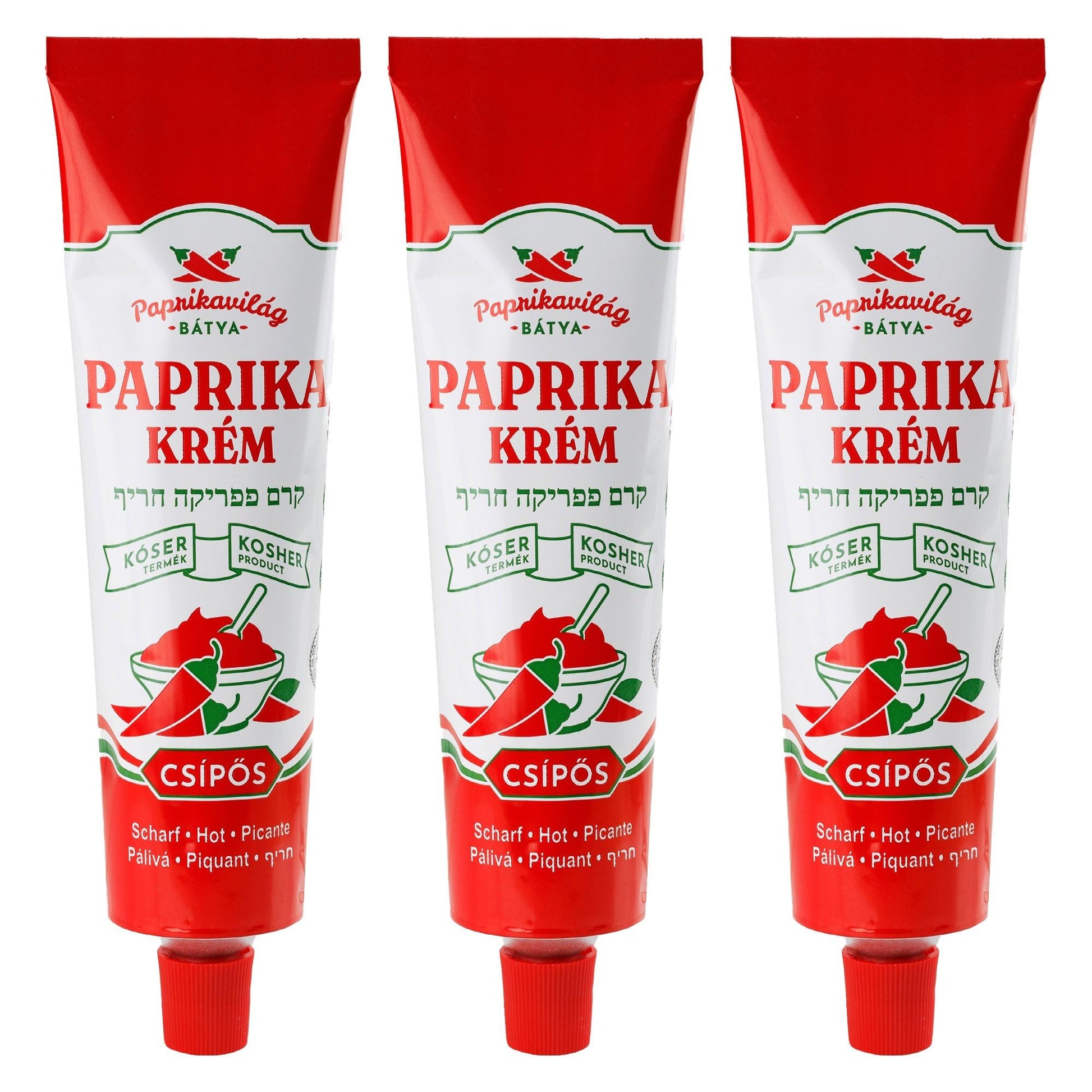 Hungarian Paprika Paste, Hot (3x160g/5.6oz) Certified Kosher, Economy Pack, Imported from Hungary, Similar to Piros Arany