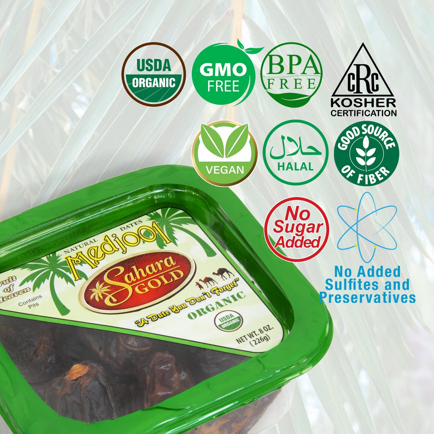 Sahara Gold Organic Medjool Dates - 8 Oz (227 G), Vegan, Gluten-Free, No Sugar Added Great Gift For Friends & Family, Sweet Date