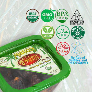 Sahara Gold Organic Medjool Dates - 8 Oz (227 G), Vegan, Gluten-Free, No Sugar Added Great Gift For Friends & Family, Sweet Date