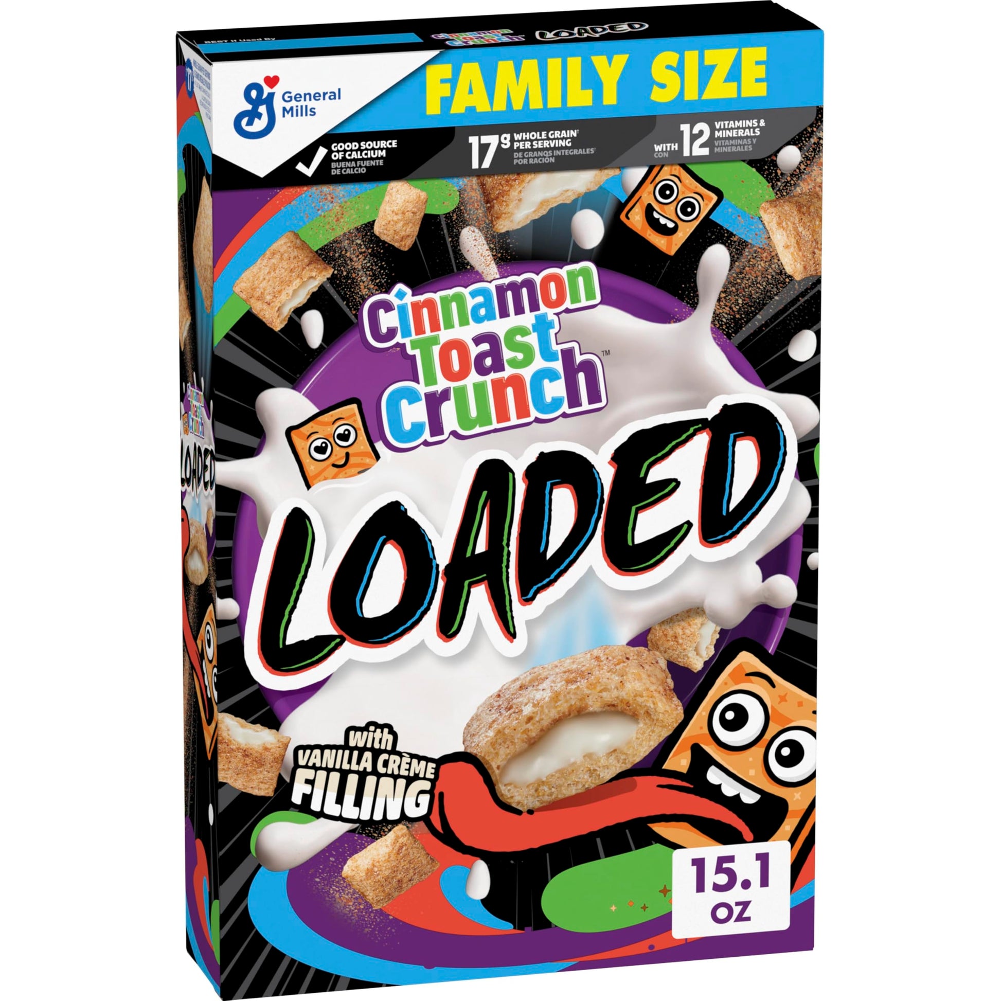 Cinnamon Toast Crunch Loaded Cereal, Cinnamon Sugar with Vanilla Crème Filling, Family Size, 15.1 oz