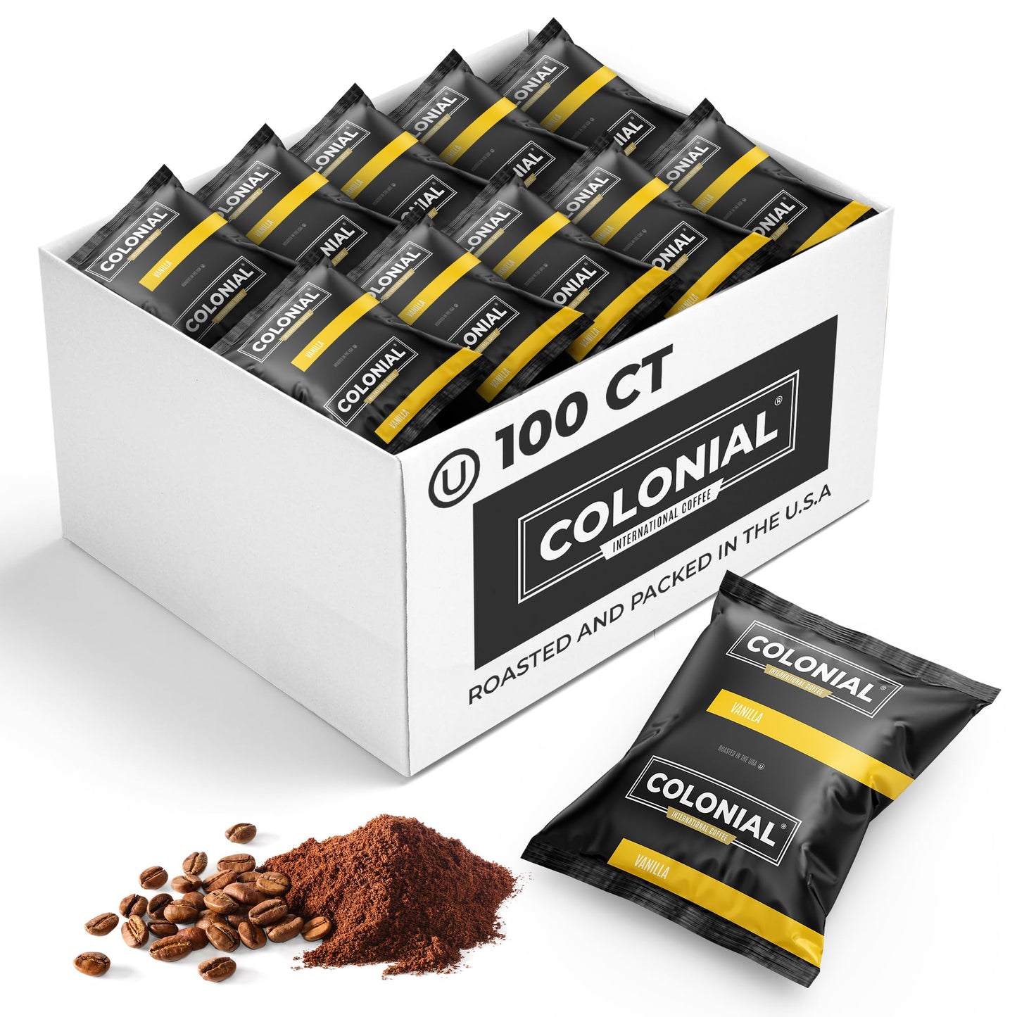 Colonial Coffee 100 Count Single Pot Coffee Packets - 100% Arabica Vanilla Flavored Medium Roast | Pre-Measured Frac Packs for 1