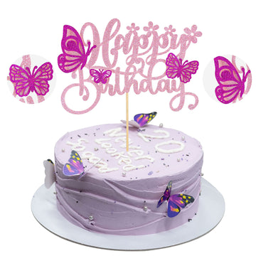 Gyufise 1Pcs Butterfly Happy Birthday Cake Topper Assembled 3D Hollow Butterly Cupcake Toppers Butterfly Cupcake Picks For Baby