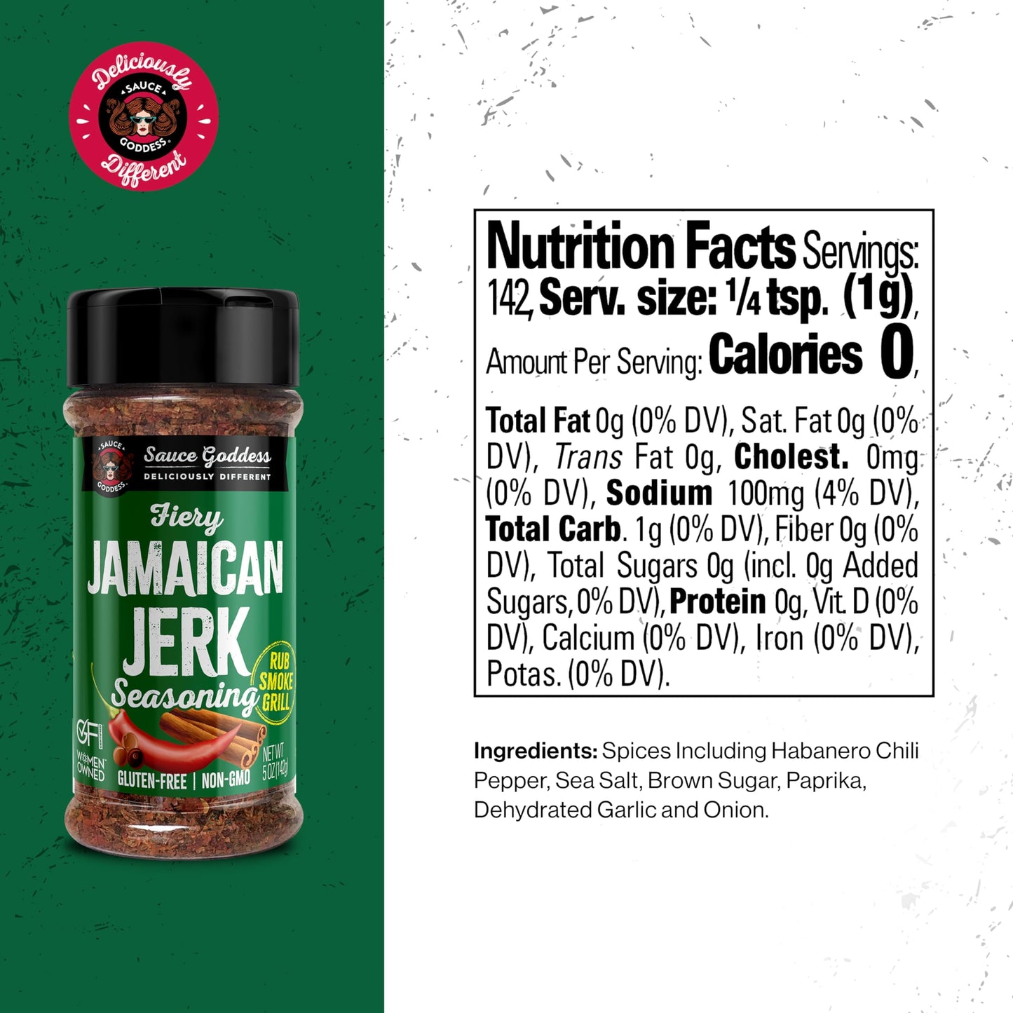 Sauce Goddess Fiery Jamaican Jerk Spice Shaker - Seasonings And Spices For Cooking With Caribbean Flavors! For Chicken, Pork, Se
