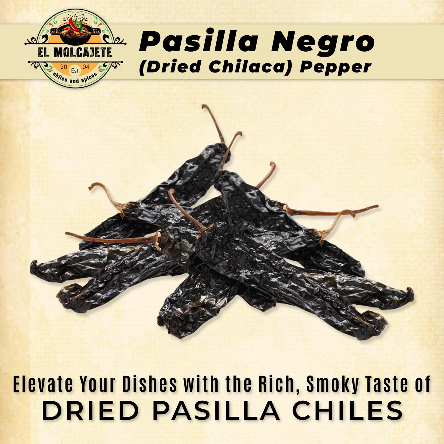 Dried Mexican Pasilla Negro Chilaca Chiles El Molcajete Brand 16 Oz Bag - Mexican Recipes, Tamales, Salsa, Chili, Meats, Soups,