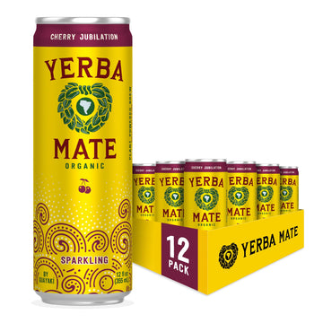 Guayaki Yerba Mate Sparkling Drink, Cherry Jubilation, 80mg Caffeine, 12 Fl Oz, Pack of 12