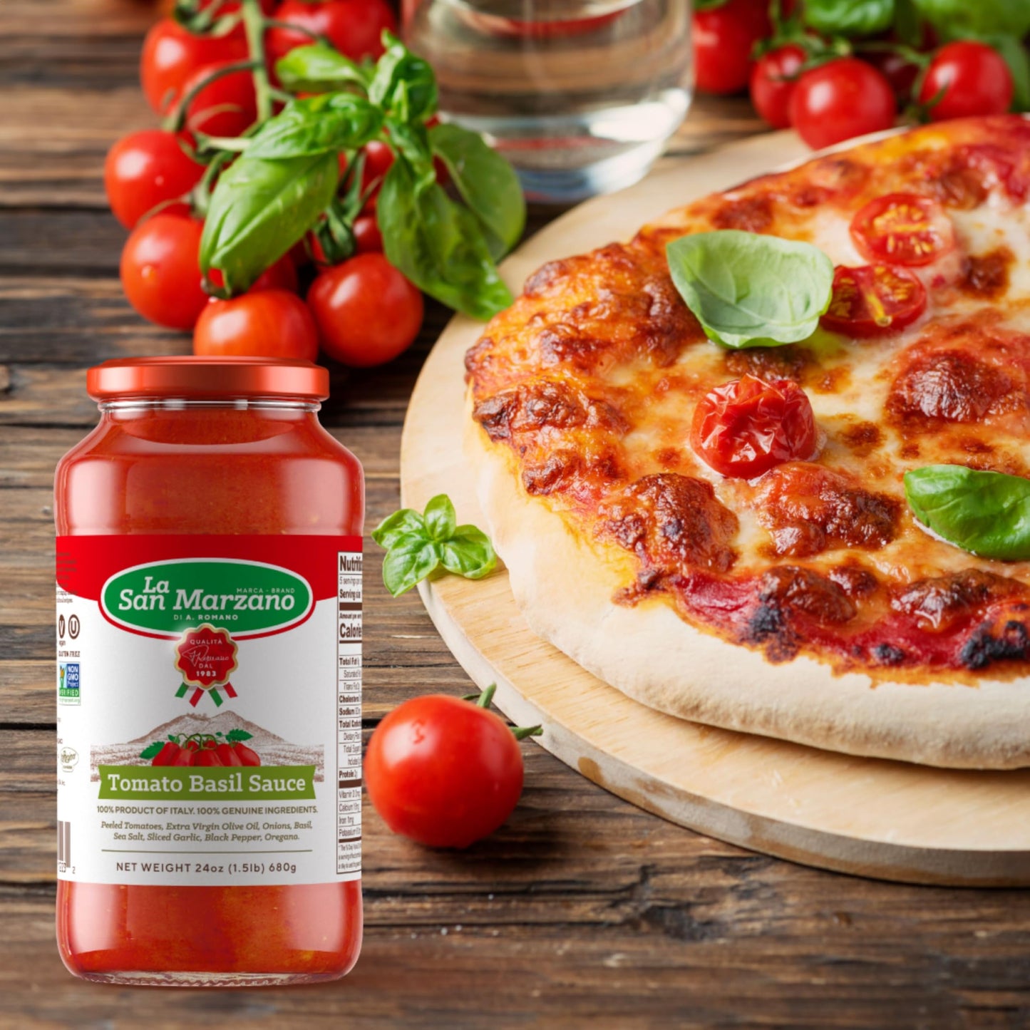 La San Marzano Tomato Basil Pasta Sauce, 24 oz, All Natural, Non-GMO, Vegan, Gluten Free, Made in Italy, Pack of 4
