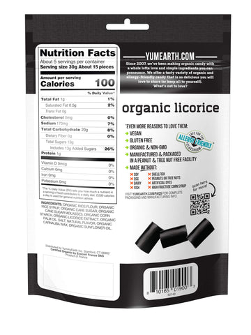 YumEarth Organic Black Licorice, 12- 5oz Packs, Allergy Friendly, Gluten Free, Non-GMO, Vegan, No Artificial Flavors or Dyes
