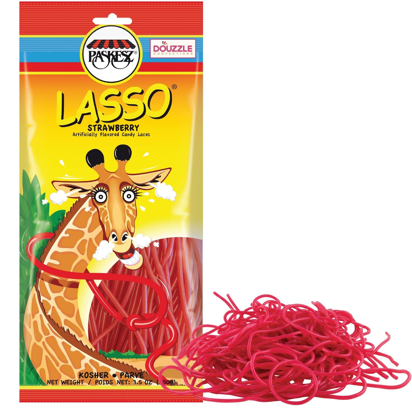 DOUzzle Back To School Lasso Licorice Laces Candy Shoe Strings Red Strawberry (3.5 OZ - 1 Pack) Goodie Bag Stuffer, Pinata Fille