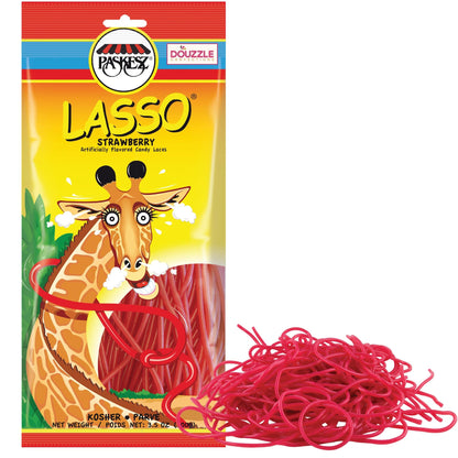 DOUzzle Back To School Lasso Licorice Laces Candy Shoe Strings Red Strawberry (3.5 OZ - 1 Pack) Goodie Bag Stuffer, Pinata Fille