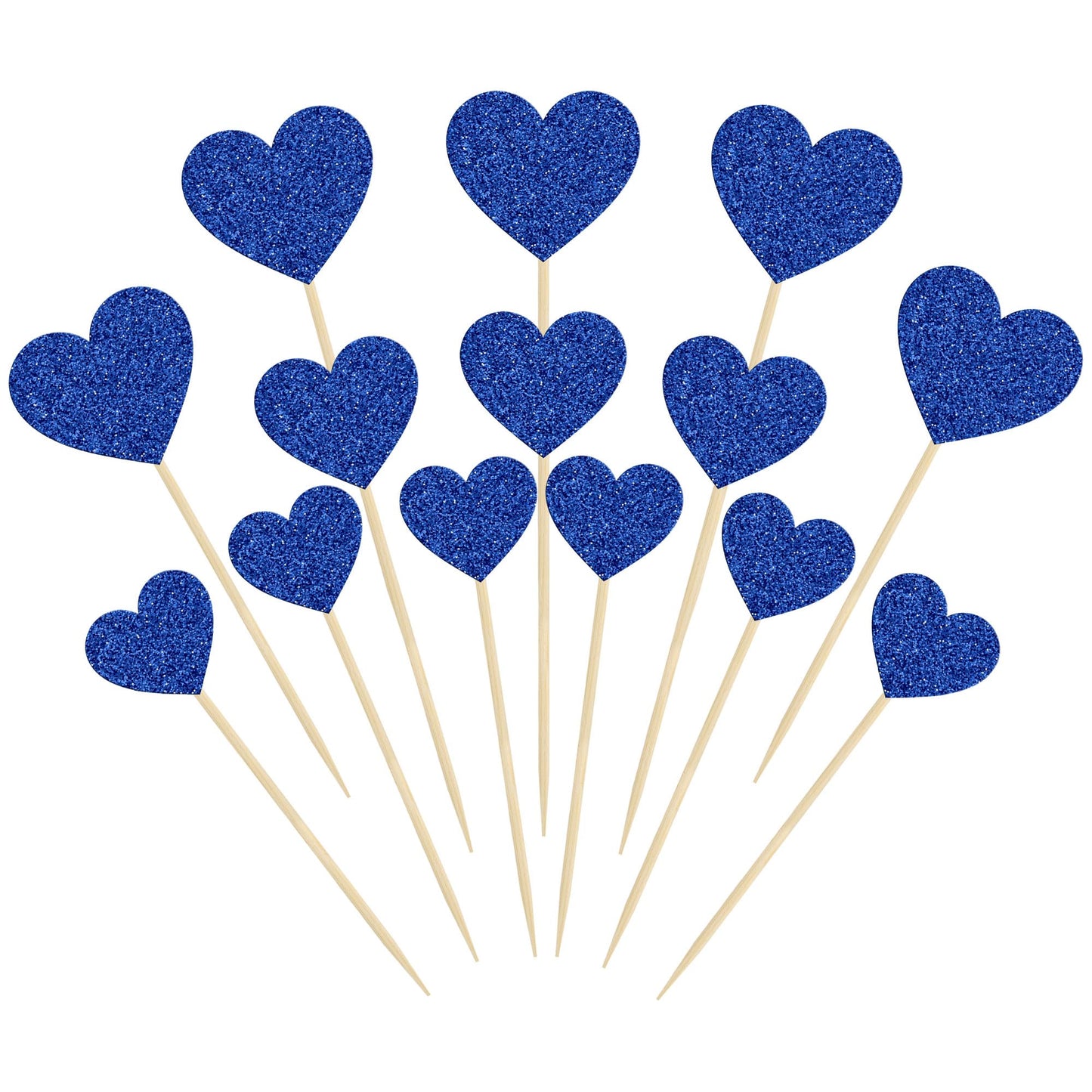 Gyufise 30Pcs Heart Cupcake Toppers Deep Blue Glitter Sweet Love Heart Cupcake Pick Decorations Valentine's Day Cake Decorations