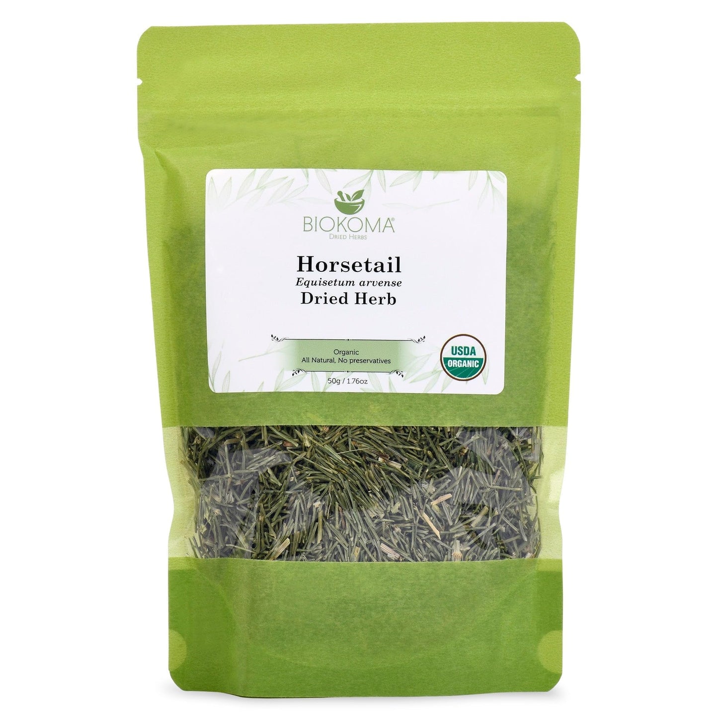 Biokoma Pure And Organic Horsetail Dried Leaves 50G In Resealable Pack Moisture Proof Pouch, Usda Certified Organic - Herbal Tea, No Additives, No Preservatives, No Gmo, Kosher