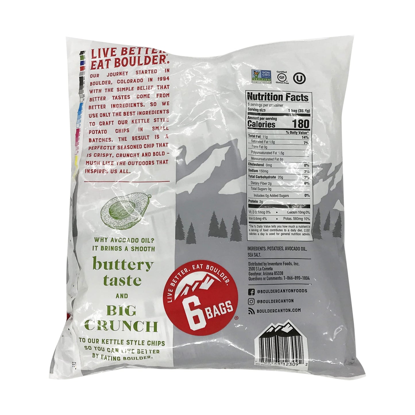 Boulder Canyon Avocado Oil Sea Salt Potato Chips 6 Count, 1.25 Oz