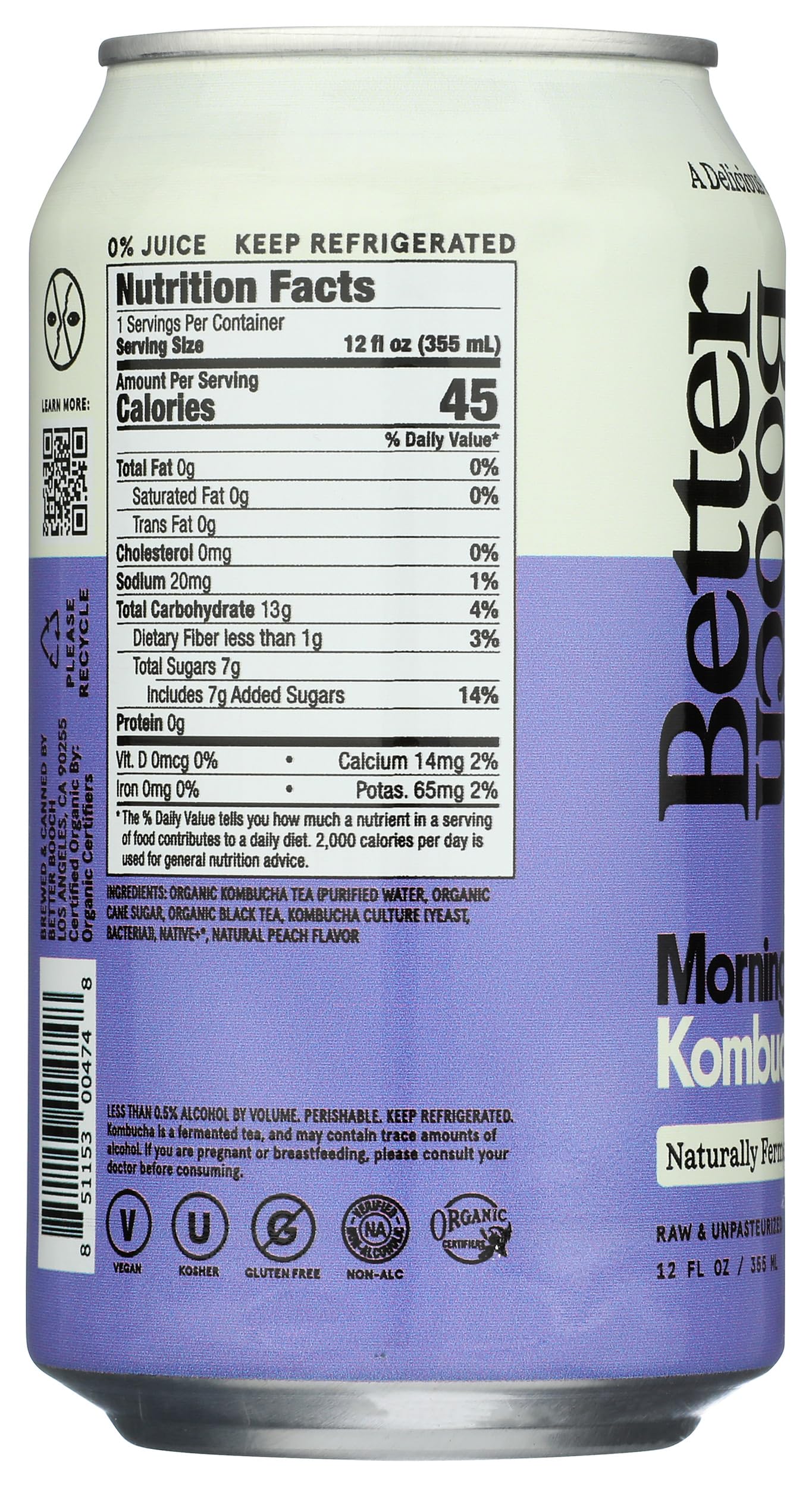 Better Booch Kombucha Morning Glory Peach Black Tea 12 Fl Oz
