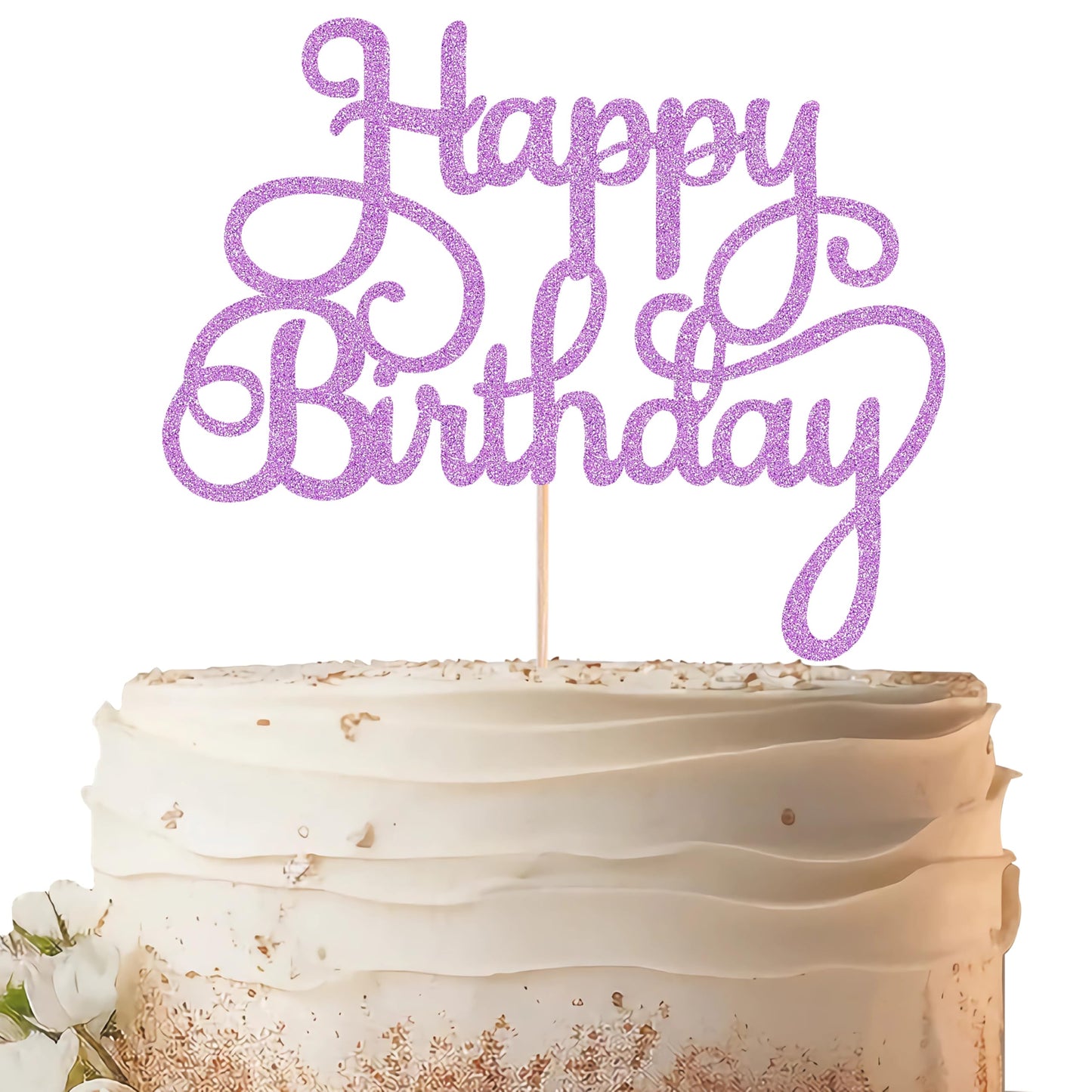 EONNCNT Happy Birthday Cake Topper - Purple Glitter - 6.3x8.2 inches - Paper Material