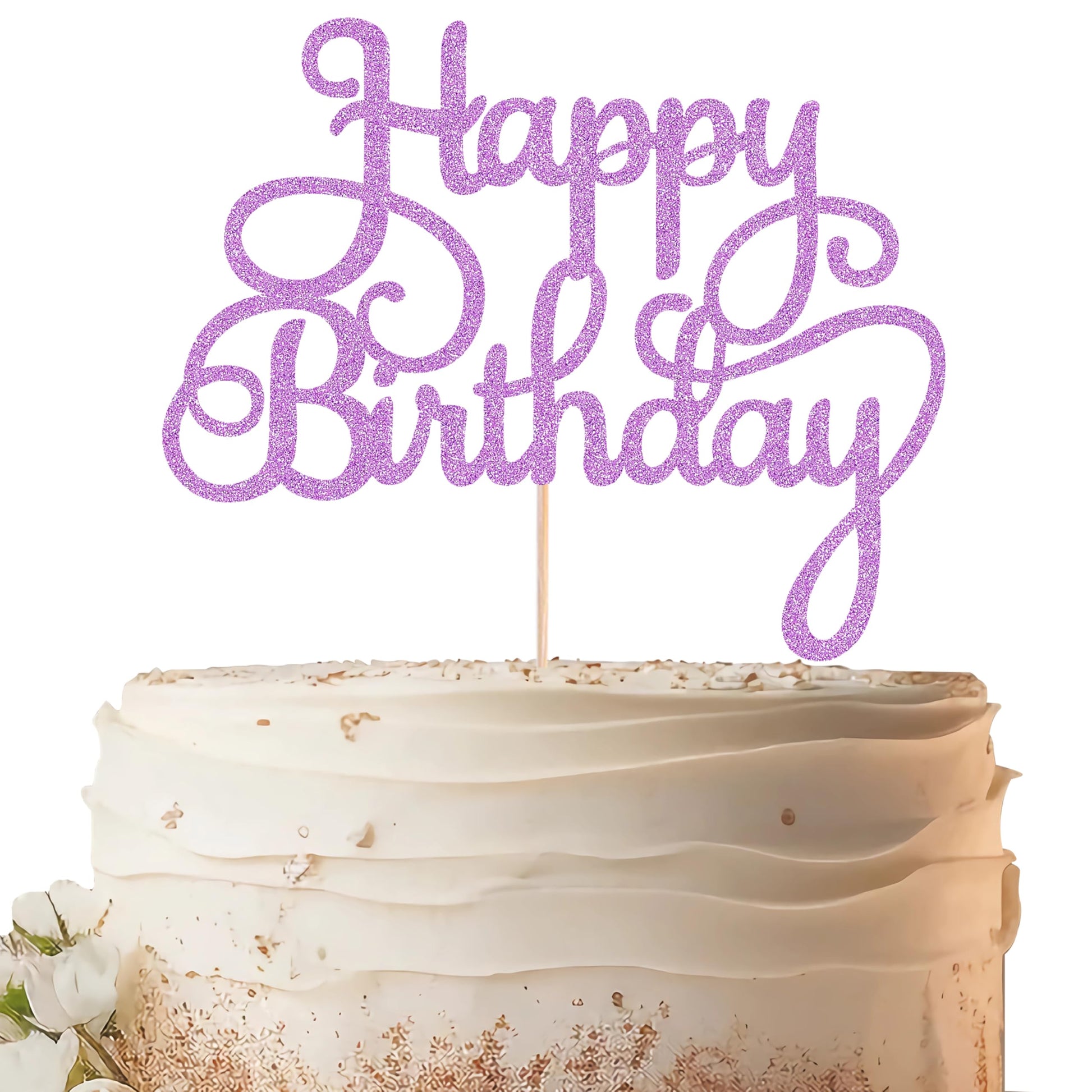 EONNCNT Happy Birthday Cake Topper - Purple Glitter - 6.3x8.2 inches - Paper Material