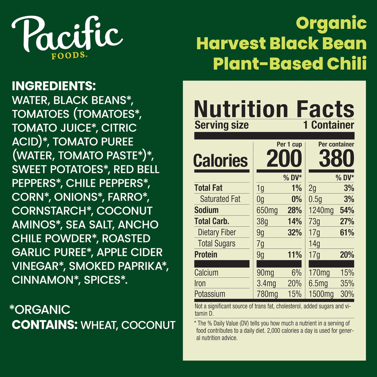 Pacific Foods Organic Black Bean Chili, Plant-Based, 16.5 oz Can - Healthy, Delicious Meal Option, Vegan, Gluten-Free