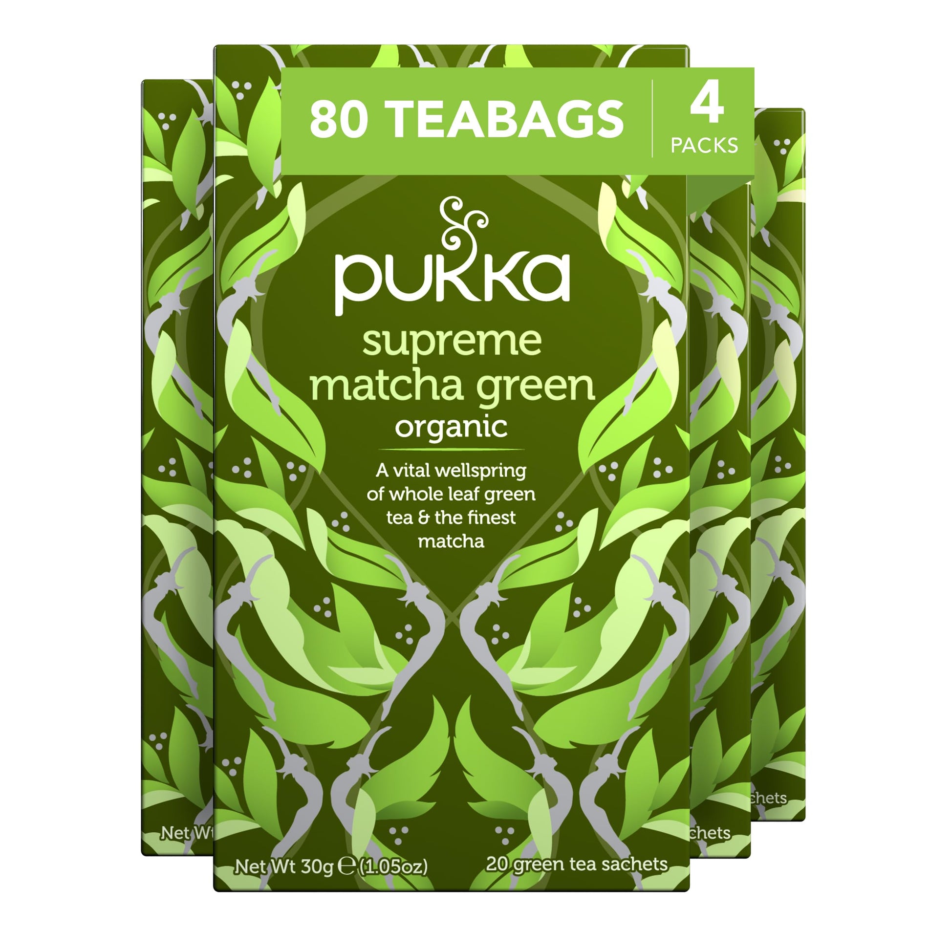 Pukka Supreme Matcha Green Organic Herbal Tea - Energizing Infusion, 4 Pack, Caffeine Free, 80 Total Bags