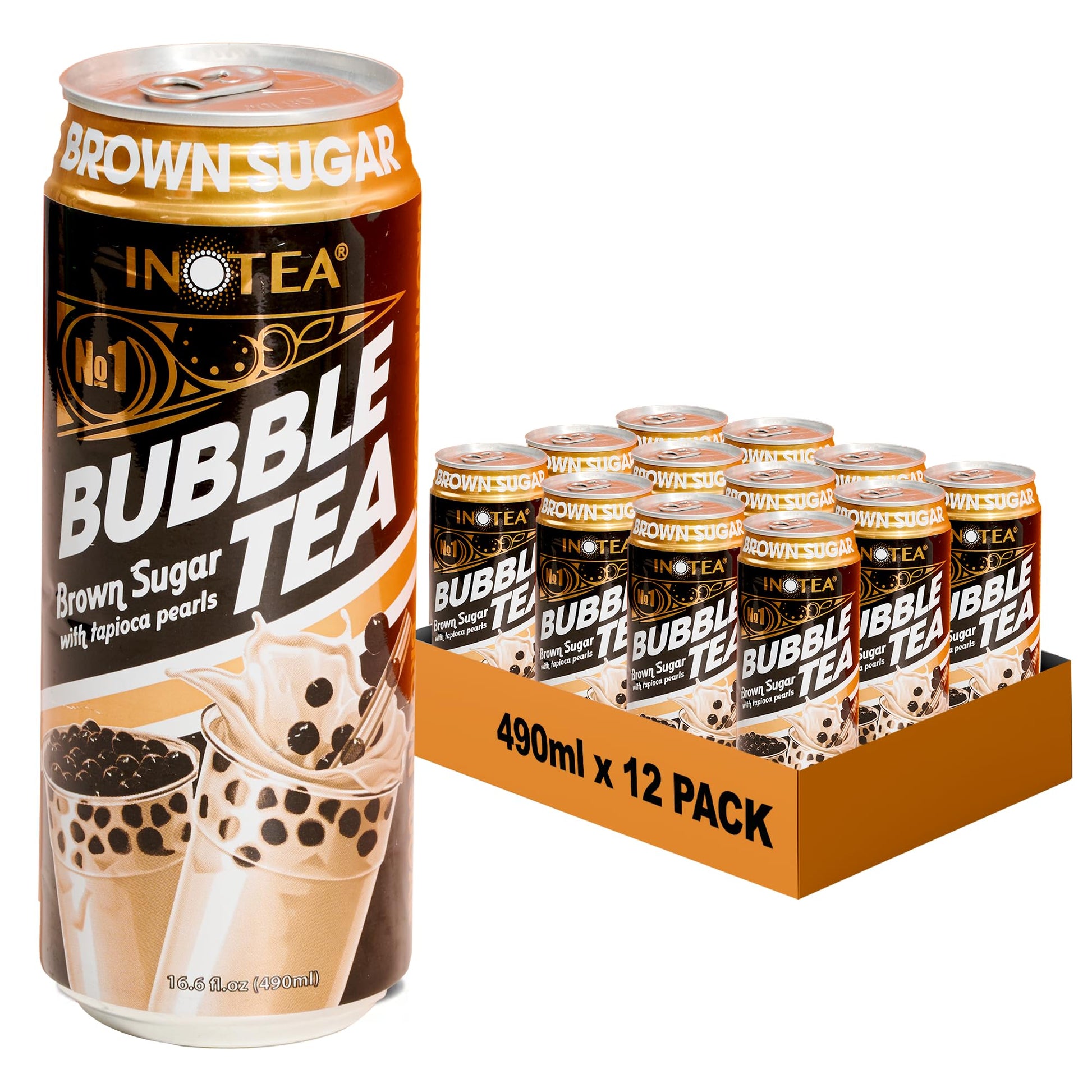 Inotea Bubble Tea with Tapioca Pearls - Delicious, Instant Boba Tea - Ready-to-Drink Black Milk Tea - Comes in Large 16.6 oz Can