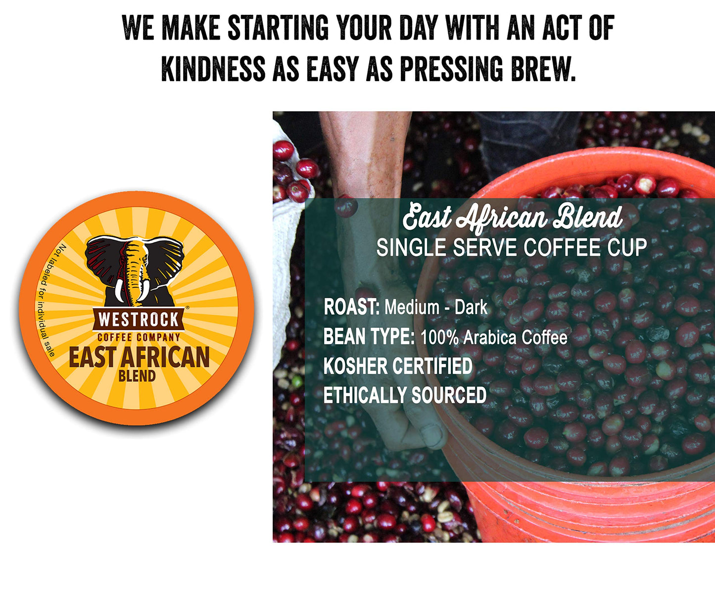 Westrock Coffee Company, East African Blend, Single Serve Coffee Cup, Medium-Dark Roast (80)