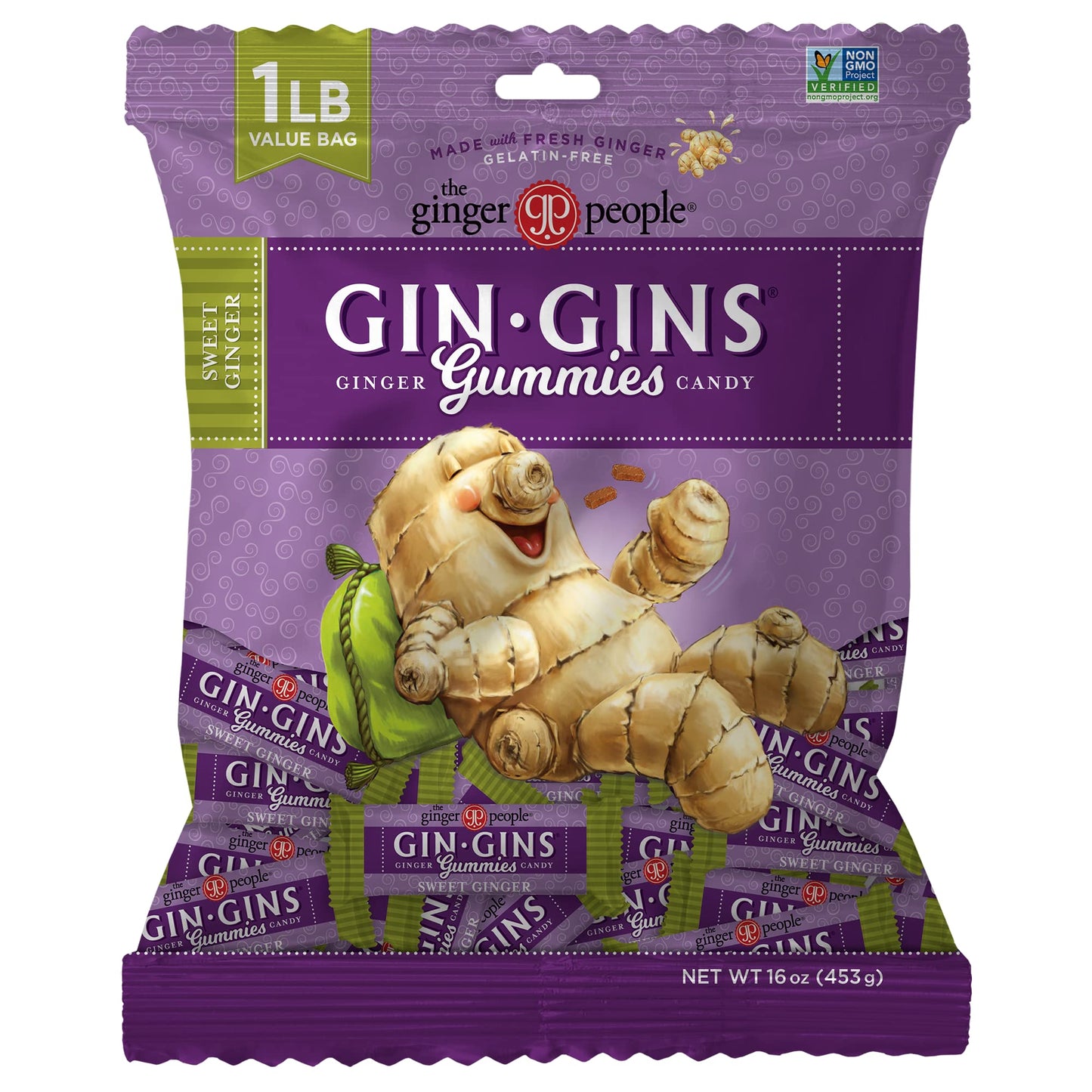 The Ginger People Sweet Ginger Gummies – Natural Ginger Candy – 1 lb Bag (Pack of 12)