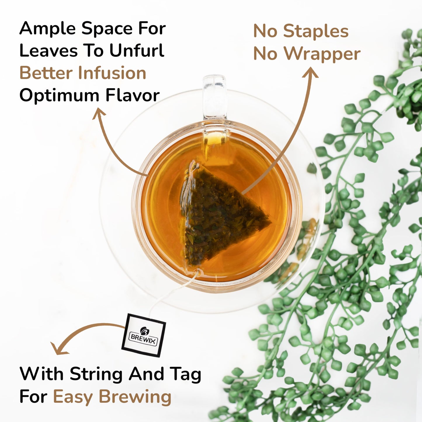 BREWIX Perfect Mint Tea - Caffeine Free Herbal Tea, 20 Pyramid Bags, Soothing Mint Blend for Digestion Support