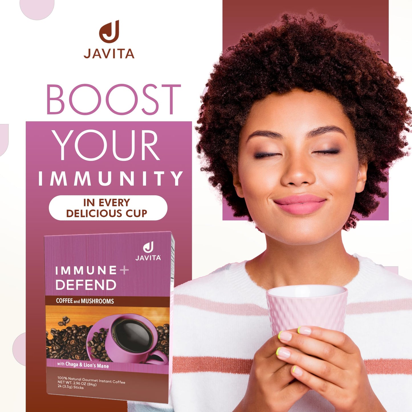 Mushroom Coffee By Javita, Immune & Defend Blend Of Chaga, Lion'S Mane And Dark Roast Coffee For Morning Boost, Immune Support;