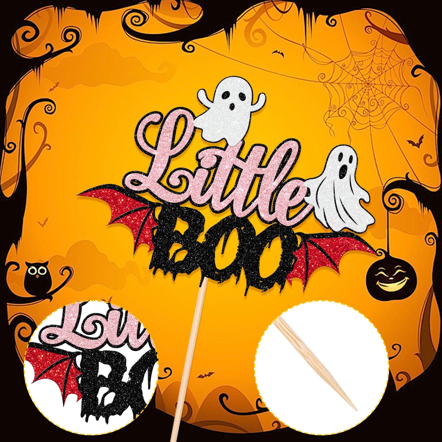 1 Pcs Halloween Little Boo Cake Topper Happy Boo Day Ghost Cake Pick Spooky Bat Ghost Halloween Cake Decoration For Little Boo T