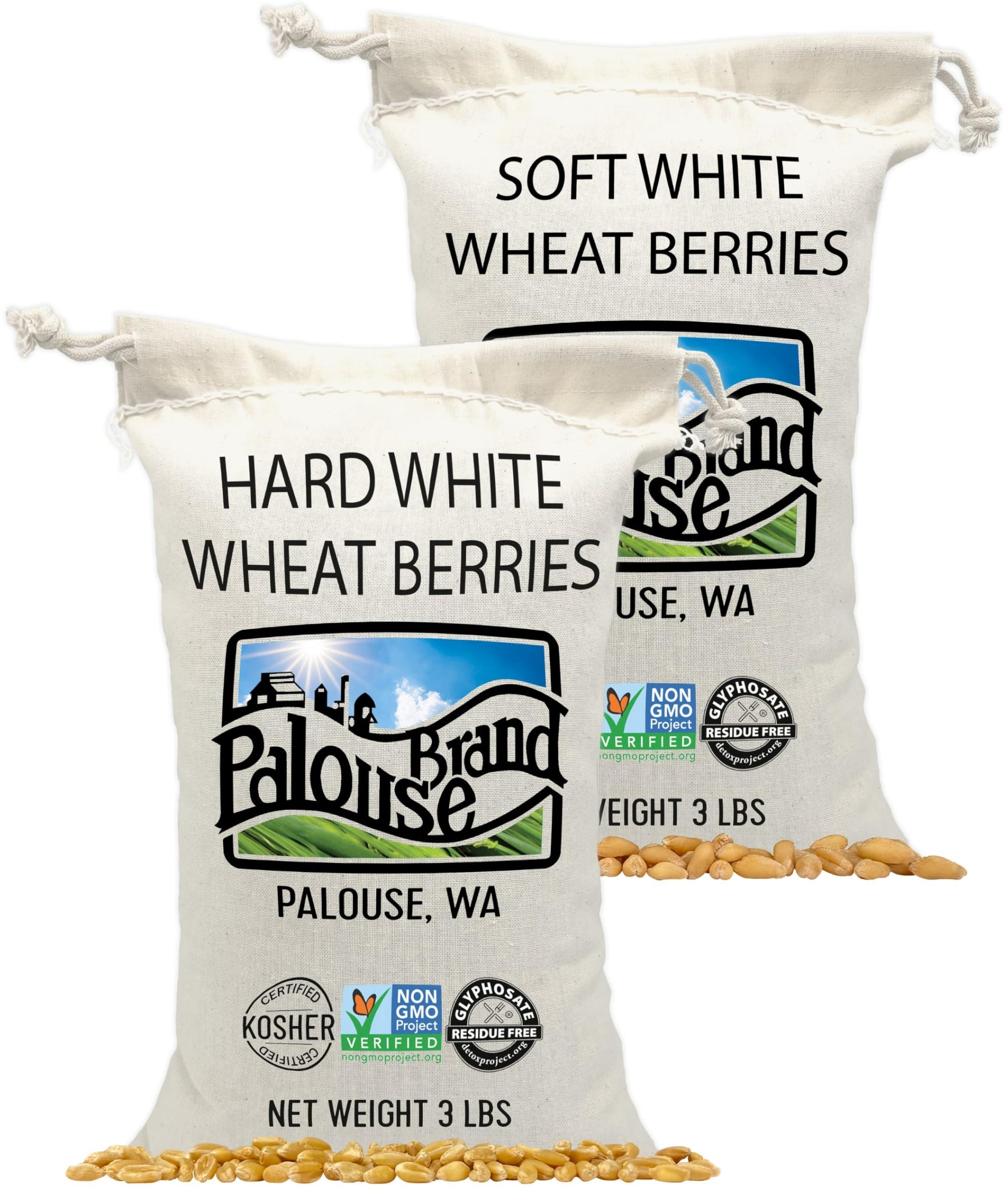 Soft White Wheat & Hard White Berries | 6 Lbs | Family Farmed In Washington State | 100% Desiccant Free | Non-Gmo Project Verified | 100% Non-Irradiated | Kosher | Field Traced | Cotton Bag
