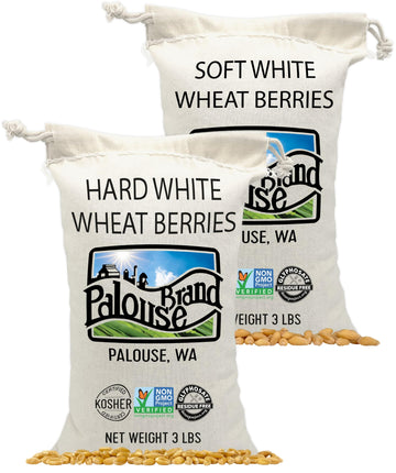 Soft White Wheat & Hard White Berries | 6 Lbs | Family Farmed In Washington State | 100% Desiccant Free | Non-Gmo Project Verified | 100% Non-Irradiated | Kosher | Field Traced | Cotton Bag