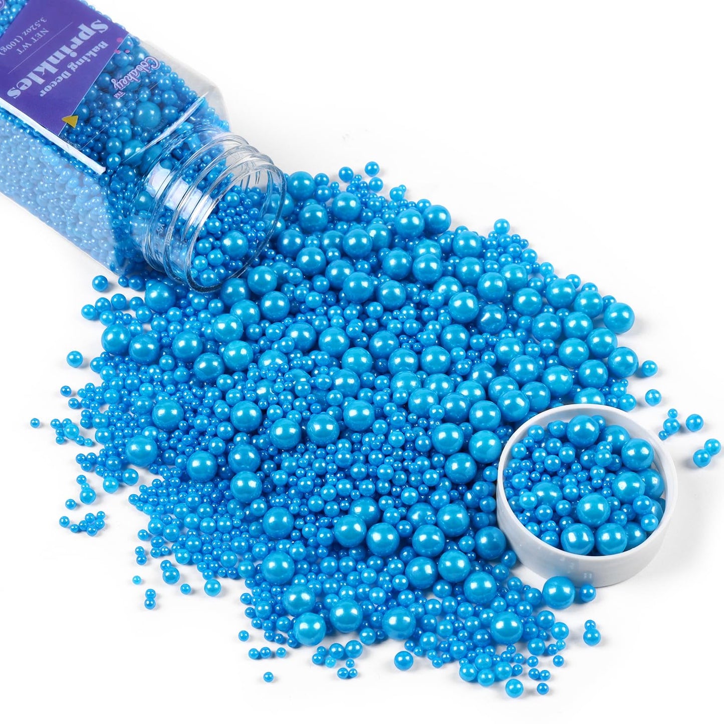 Cobakey Blue Sprinkles For Cake Decorations 3.52 Ounce Edible Pearl Sugar Sprinkles For Cupcake Toppers Wedding Party Valentines