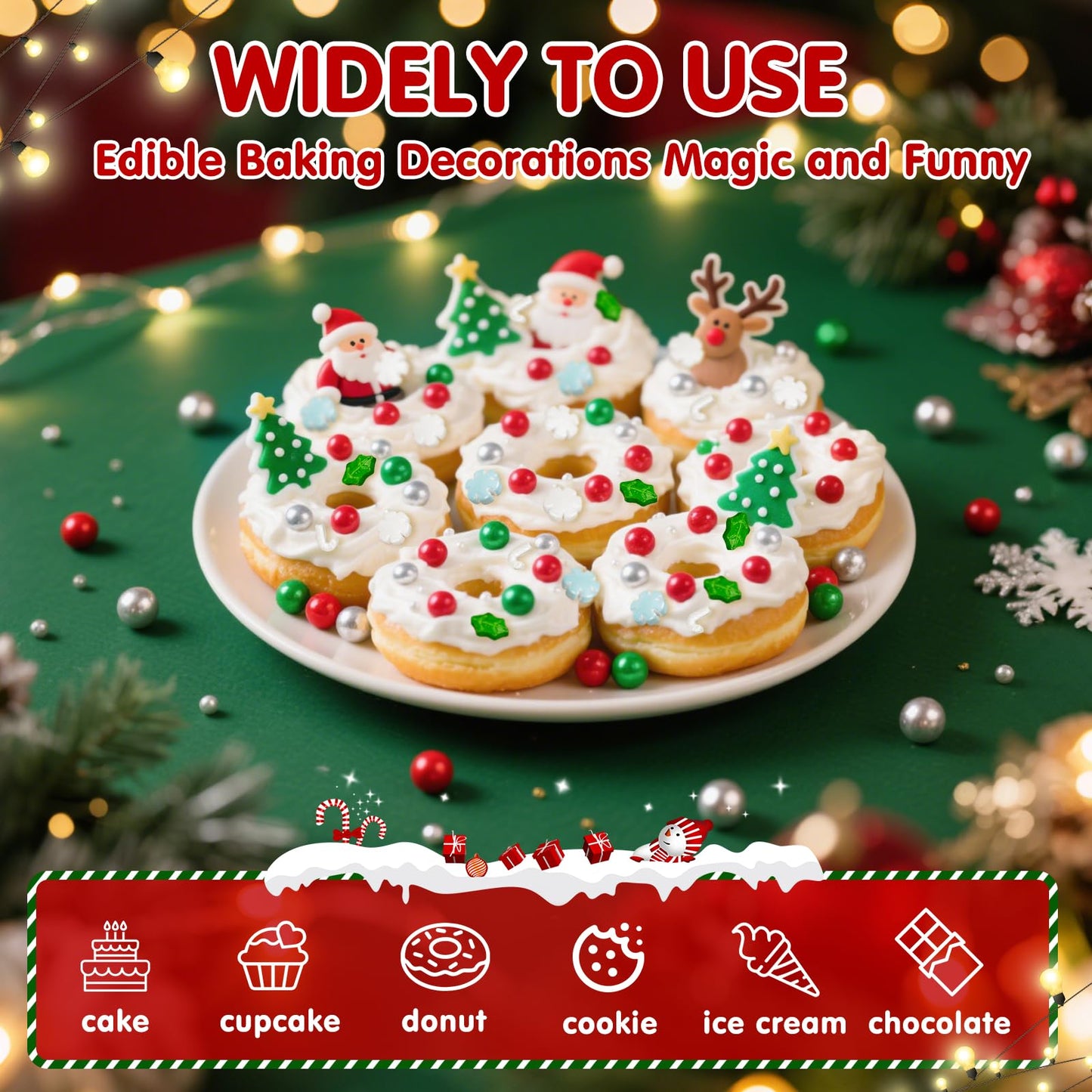 Edible Christmas Sprinkles for Cake Decorating,130gWhite and Blue Snowflake,White Candy Cane,Red Silver Pearls,Christmas Trees,S