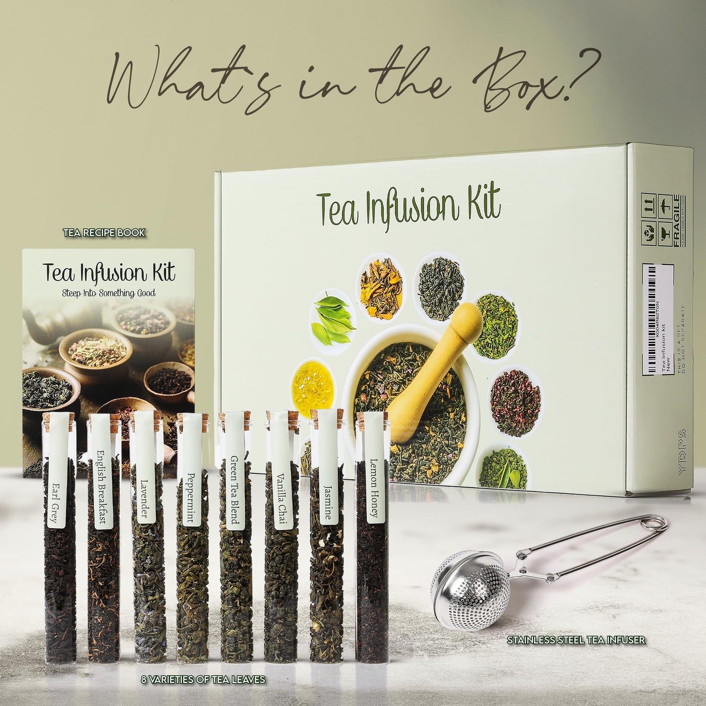 Loose Leaf Tea Sampler Gift Set Box – 8 Unique Flavors With Stainless Steel Infuser | Vanilla Chai, Jasmine, Lemon Honey & More | Tea Gift Set For Women And Men - Set Of 9