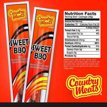 Country Meats, Meat Sticks, 0 Trans Fat, Usda Certified, Good Source Of Protein, Carb Conscious Snack (10 Meat Sticks, Sweet Bbq