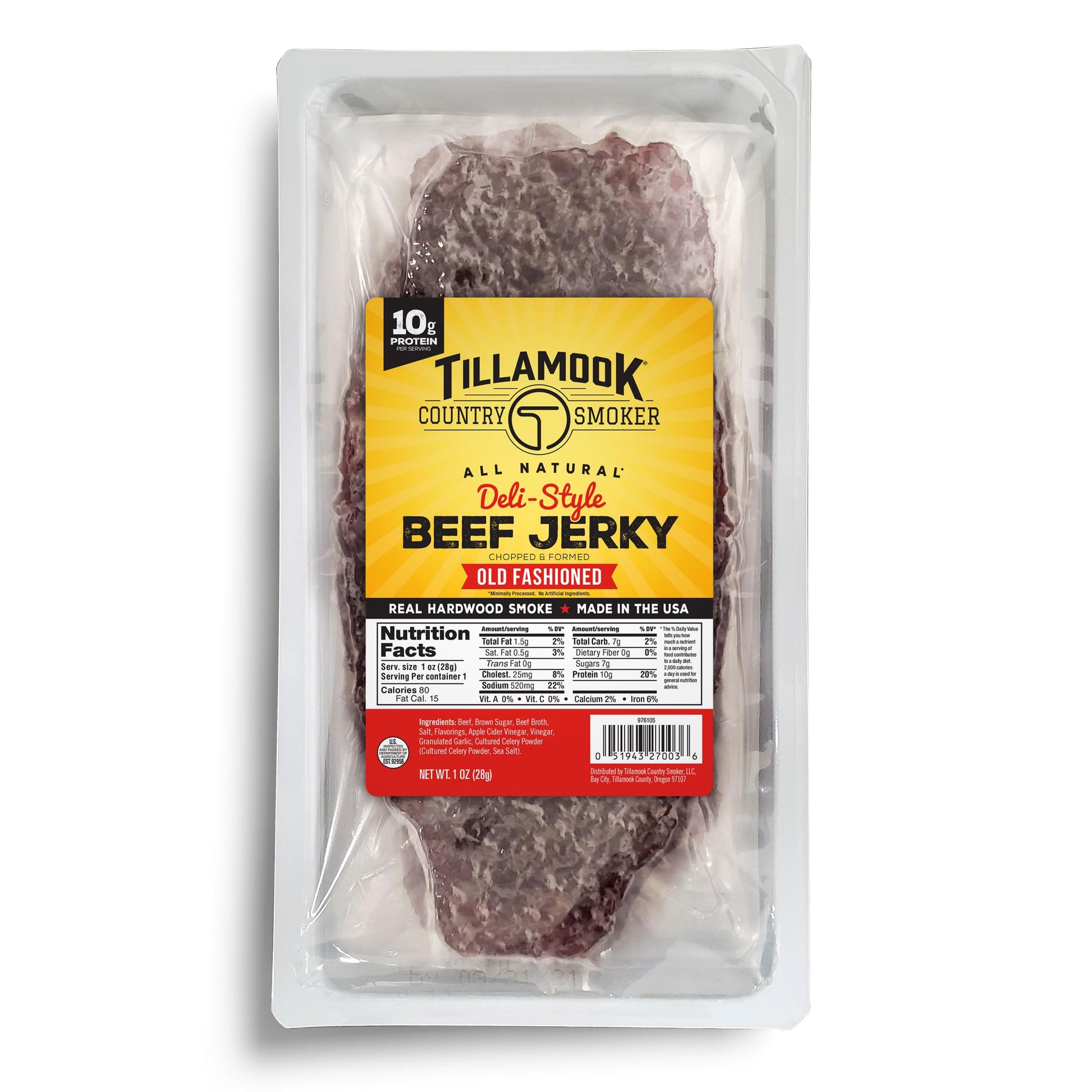 Tillamook Beef Jerky, Old Fashioned Deli Style, Low Carb, High Protein, 12 Count Tray, 1 Ounce per Pack