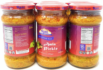 Rani Amla Pickle (Spicy Gooseberry Relish With Spices) 10.5Oz (300G) Glass Jar, Pack Of 5+1 Free ~ Vegan | Gluten Free | Non-Gmo