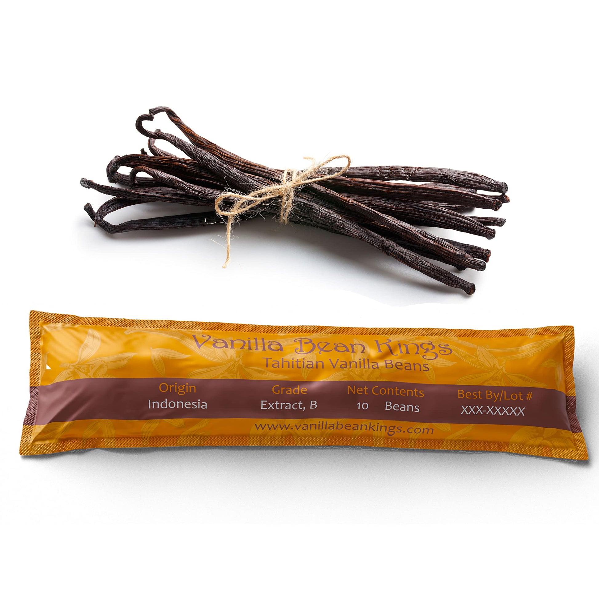 Vanilla Bean Kings Whole Vanilla Beans - Grade B Pods for Baking & Brewing, 10 Count, Black/Dark Brown