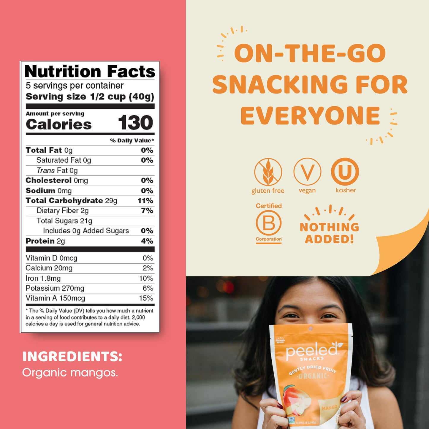 Peeled Snacks Organic Dried Fruit – Healthy, Vegan Snacks For On-The-Go Lunch And More Mango 7 Oz (Pack Of 1)